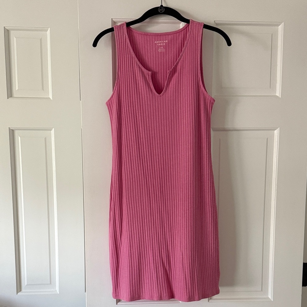 American Eagle Outfitters Pink Ribbed Midi Dress
